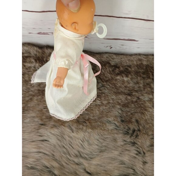 b.b. Made In Spain Vintage Newborn Baby Girl 6" Doll White Dress Pink‎ Ribbon - Picture 3 of 5